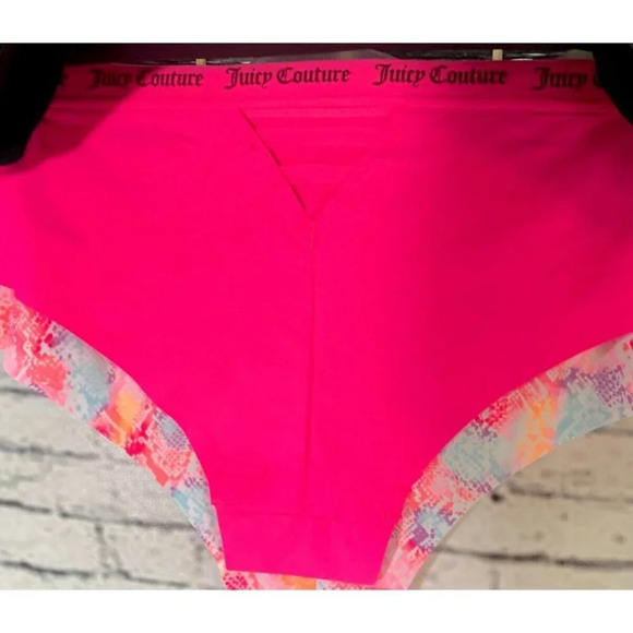 Juicy Couture M Pink Snake Print Pink-Black Logo Caged Back No Line Panties-3 Pk - Picture 4 of 6